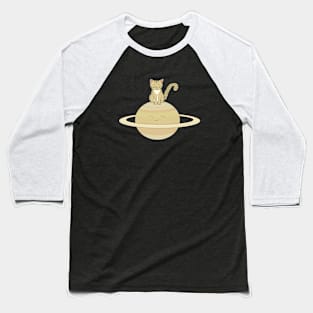 Cute Cat and Saturn Baseball T-Shirt